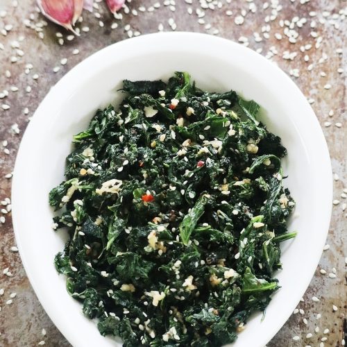 Stir fried sesame and garlic kale