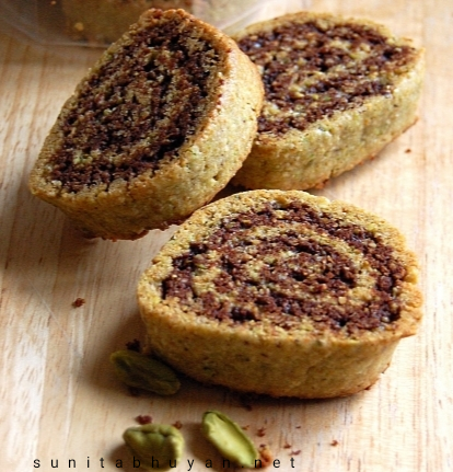 Pistachio and chocolate pinwheel cookies