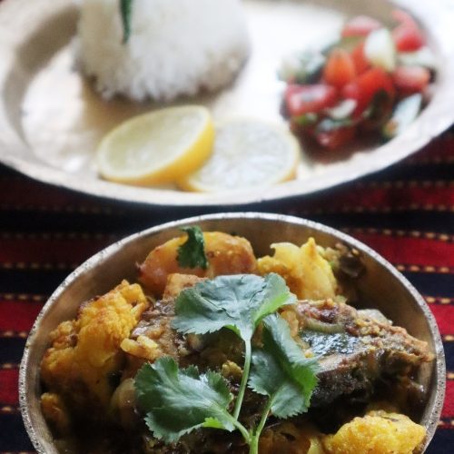 Aloo - phulkobi masor jool l Assamese cauliflower and potato fish curry