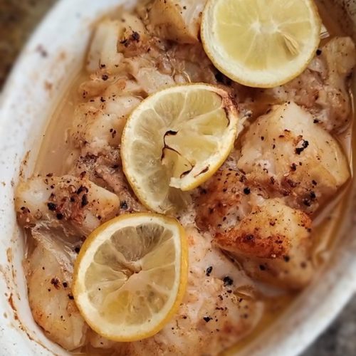Baked lemon and garlic cod