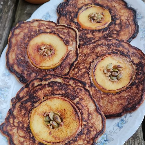 Upside down banana and apple pancakes